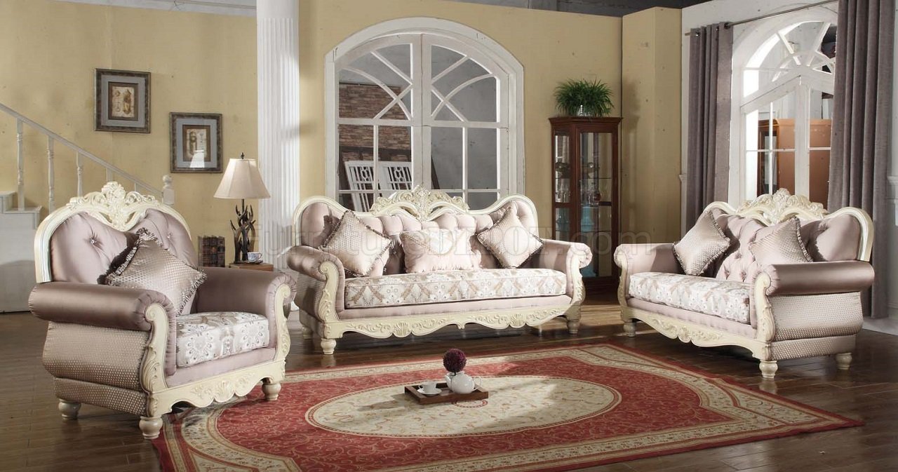 Zoya Traditional Sofa in Antique White Tone Fabric w/Options - Click Image to Close