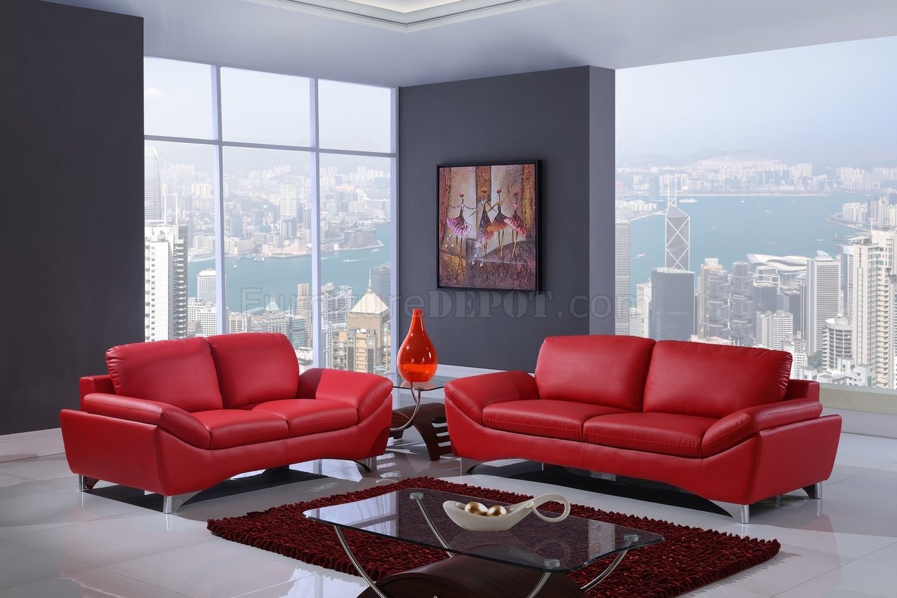 U7140 Sofa 3Pc Set in Red Bonded Leather by Global - Click Image to Close
