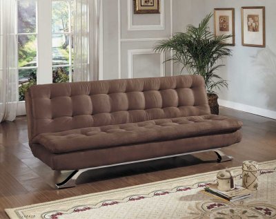 Brown Microfiber Modern Sofa Bed Convertible w/Chrome Legs