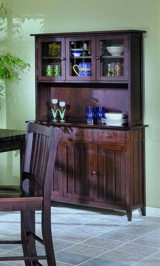 Warm Espresso Finish Casual Country Style China Cabinet - Click Image to Close