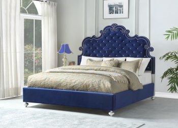 Amira Upholstered Bed in Blue Velvet Fabric [ADB-Amira Blue]