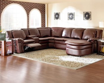 Burgundy Bonded Leather Reclining Sectional w/Console Unit [MCSS-Karring]