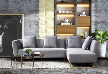 Oscar Sectional Sofa in Light Grey Fabric w/Options [KCSS-Oscar Light Grey]