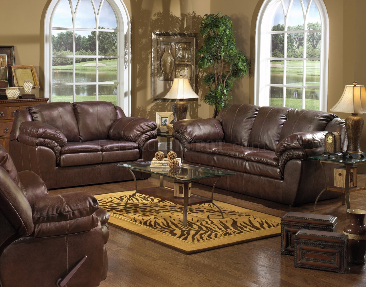 Coffee Leather-Like Fabric Sofa & Loveseat Set w/Options - Click Image to Close