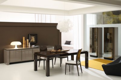 Brown Color Lacquered Finish Contemporary Dining Table