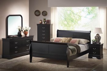 Black Satin Finish Classic 5Pc Bedroom Set w/Queen Size Bed [WDBS-20212-5pc]
