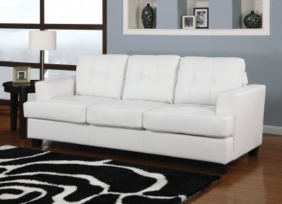 White Bonded Leather Modern Sofa w/Queen Size Sleeper