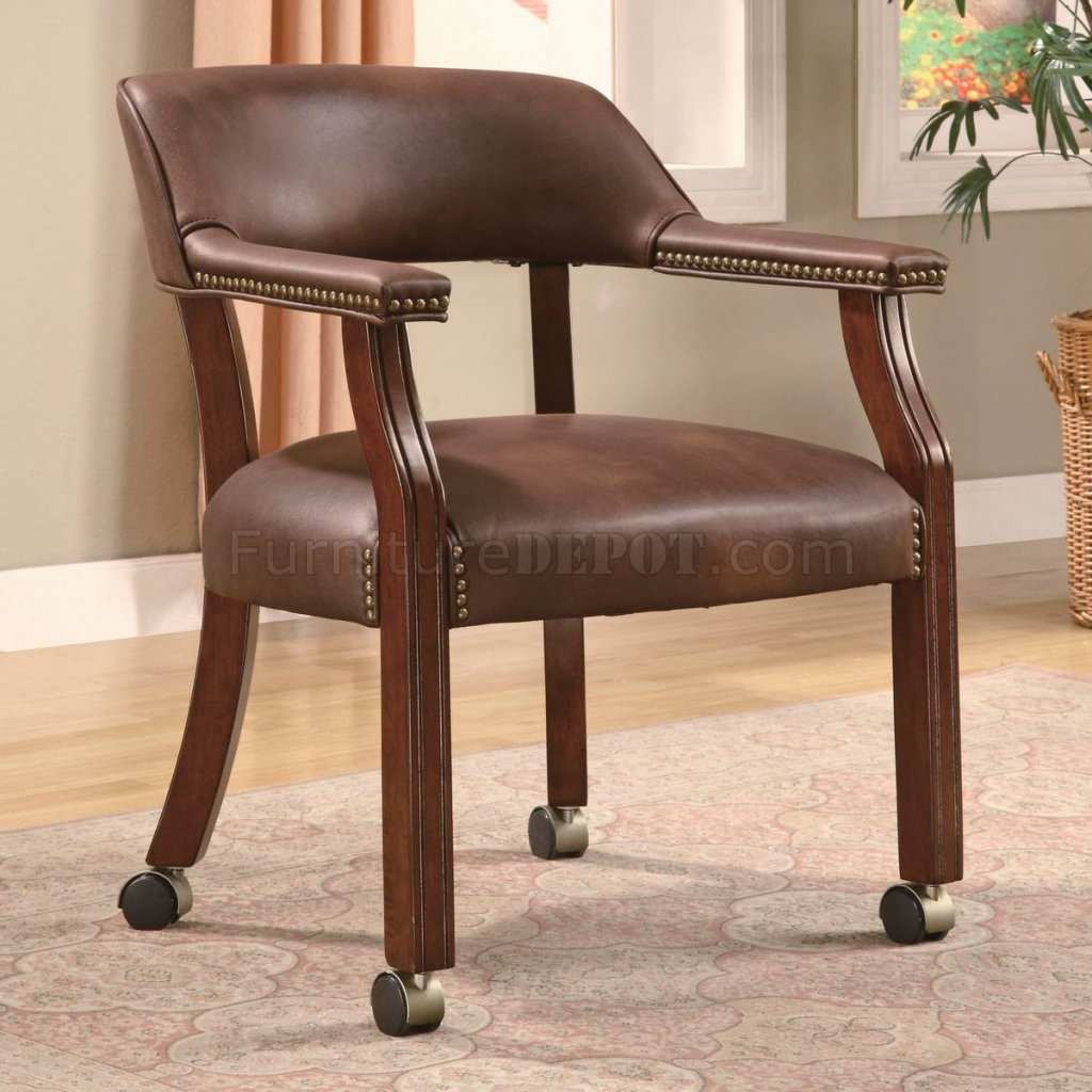 Brown Vinyl Traditional Office Chair wCasters  Nailhead Trim