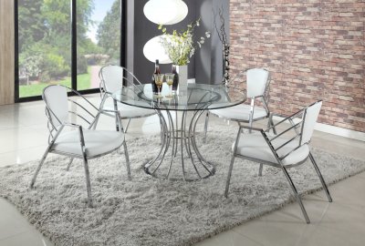 Destiny Dining Table 5Pc Set by Chintaly w/Clear Glass Top