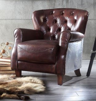 Brancaster Accent Chair 59830 in Brown Leather by Acme
