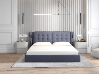 Milan Upholstered Bed Slate Blue Full Leather by Beverly Hills [BHB-Milan Slate]
