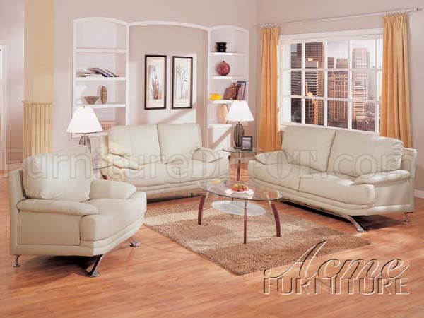 Ivory Regenerated Leather Match Living Room Sofa w/Options - Click Image to Close