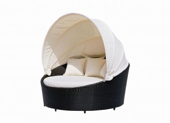 Black Modern Outdoor Canopy Bed w/Beige Cushions [VGOUT-GB10-Black]