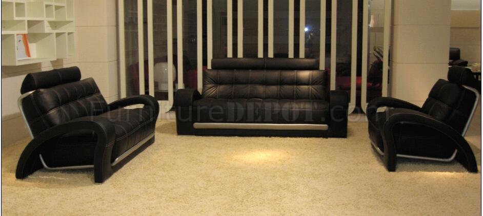 Bentley Black Bonded Leather 3Pc Sofa Set by VIG - Click Image to Close