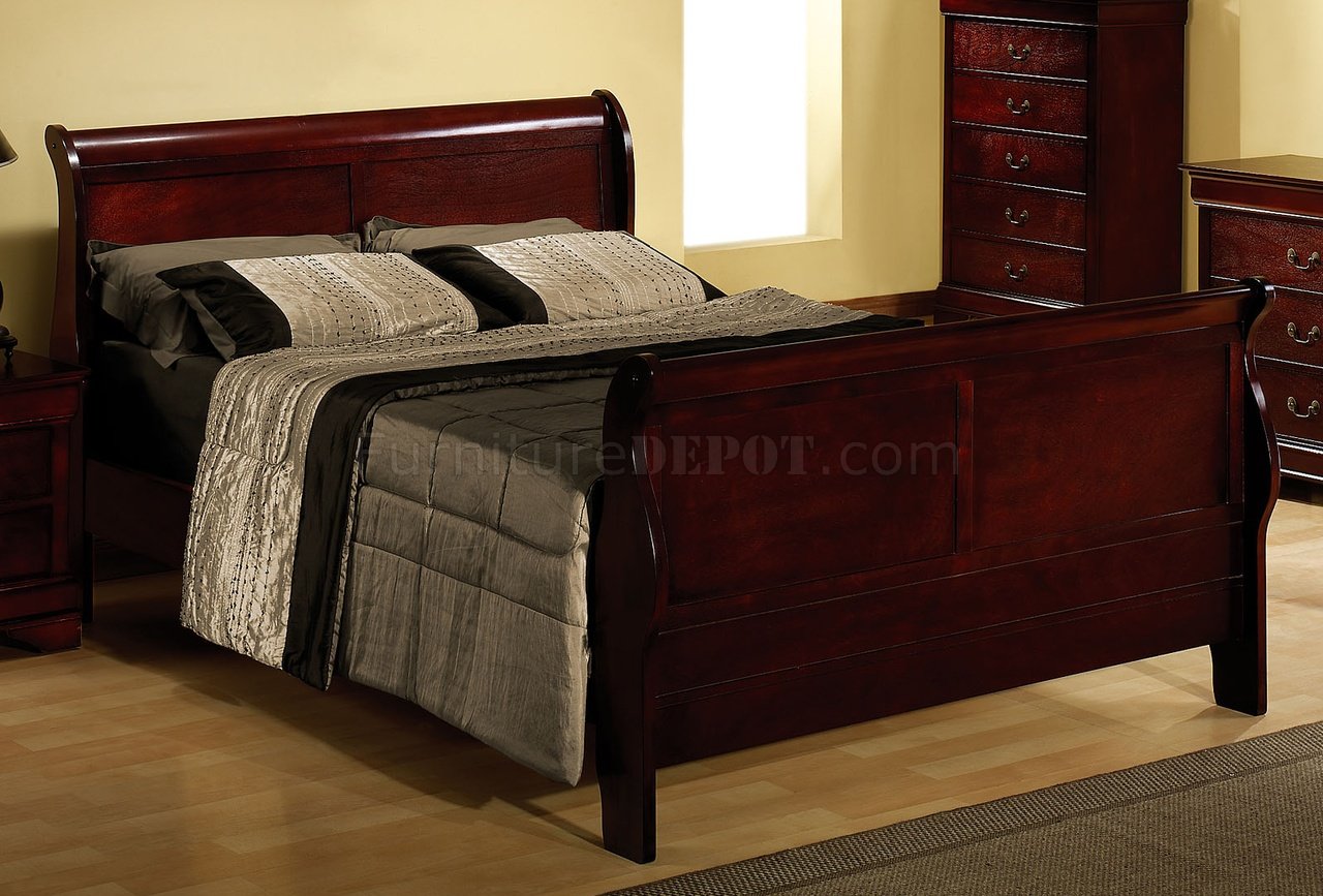 Rich Cherry Finish Louis Philippe Bedroom w/Elegant Sleigh Bed
