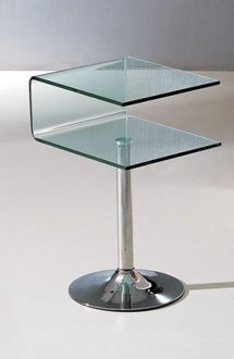 Clear Glass Stylish End Table W/Chromed Metal Base & Shelf