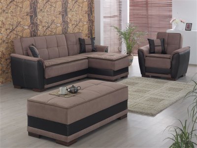 Two-Tone Brown Treated Microfiber Contemporary Sectional Sofa