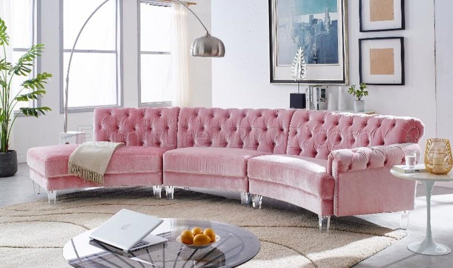 Ms2082 Sectional Sofa In Pink Velvet By