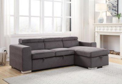 Natalie Sectional Sofa 55530 in Gray Chenille Fabric by Acme