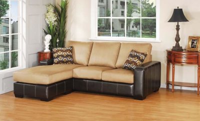 Leather and Microfiber Two-Tone Sectional Sofa