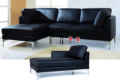 Black Top Grain Leather Match Sectional Sofa
