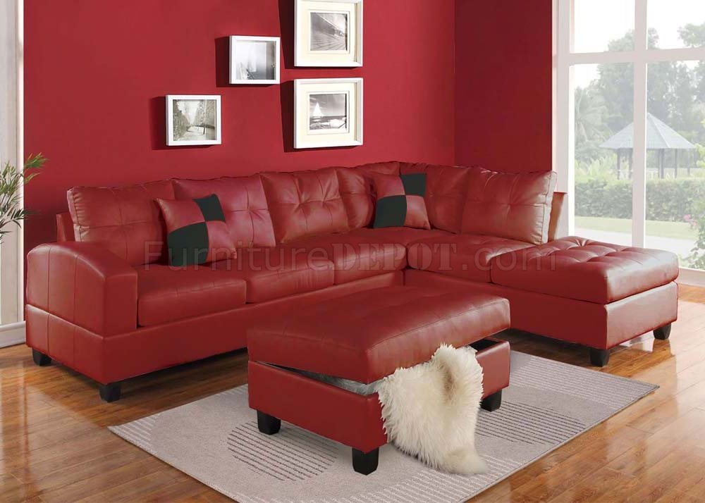 51185 Kiva Sectional Sofa In Red Bonded, Bonded Leather Sectionals
