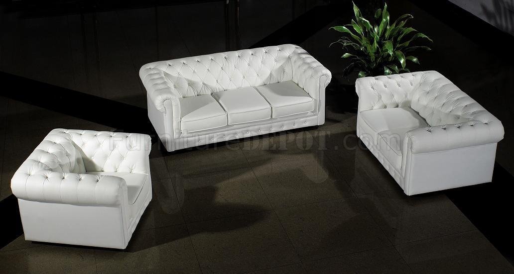 White Top Grain Italian Leather Ultra Modern 3PC Living Room Set - Click Image to Close