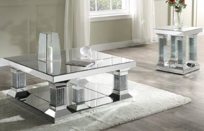 Caesia Coffee Table 87905 in Mirror & Faux Crystals by Acme