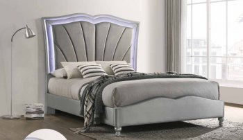 Bowfield Upholstered Bed 310048 - Grey Velvet & Silver - Coaster [CRB-310048-Bowfield]