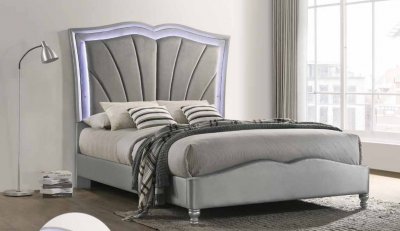 Bowfield Upholstered Bed 310048 - Grey Velvet & Silver - Coaster