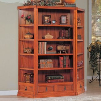 Oak Finish Versatile Bookcase w/Optional Corner Bookcases