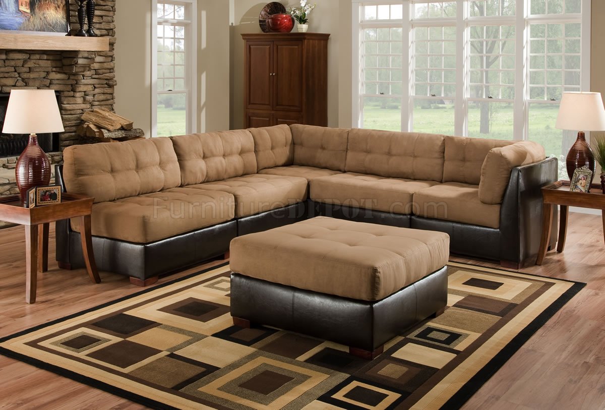 Camel Fabric Sectional Sofa W Dark, Leather And Fabric Sectional Sofa