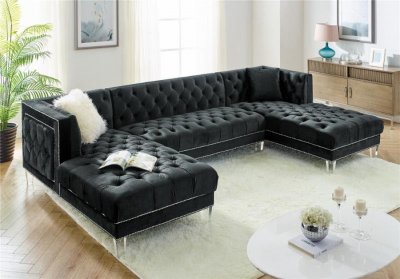 MS2069 Sectional Sofa in Black Velvet by VImports