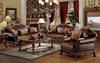 Dresden 15160 Sofa in Brown Bycast Leather & Chenille w/Options [AMS-15160 Dresden]