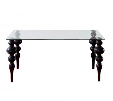 767 Dining Table w/Black Legs & Glass Top