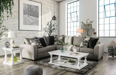 Barnett Sectional Sofa SM5204GY in Gray Linen-Like Fabric