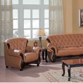 Brown Leather Stylish Living Room W/Button-Tufted Backs