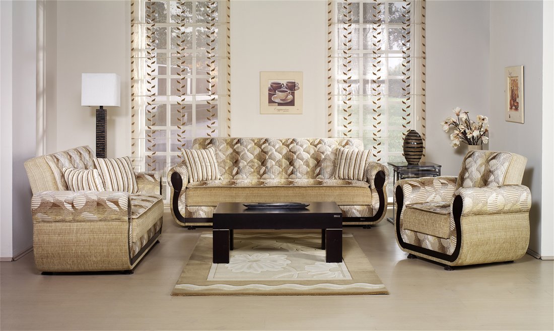 Stylish Living Room w/Storage Sleeper Sofa in Mustard Fabric