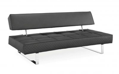Black Bonded Leather Modern Sofa Bed w/Chrome Legs