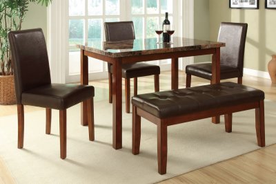 F2509 Dining Set by Poundex 5Pc in Oak w/Faux Marble Top