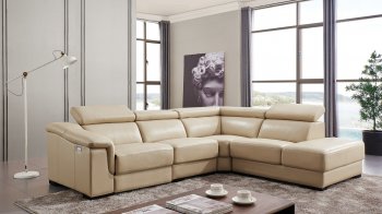 760 Sectional Sofa in Beige Leather by ESF w/Power Recliner [EFSS-760]