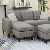 F6576 Sectional Sofa w/Ottoman in Light Grey Fabric by Poundex