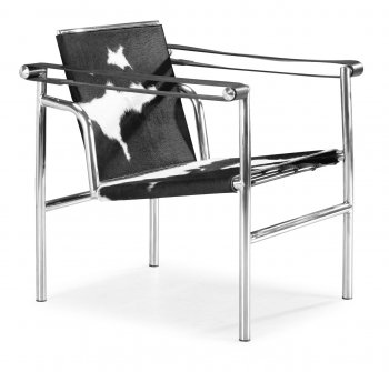 Le Corbusier Style Black & White Pony Genuine Leather Chair [ZMC-Spain pony]