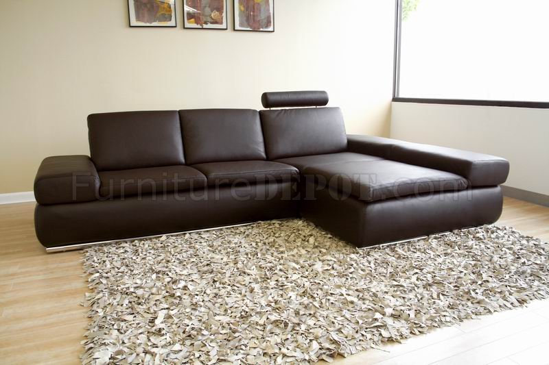 Modern Leather Sectional Sofa with Removable Headrest - Click Image to Close