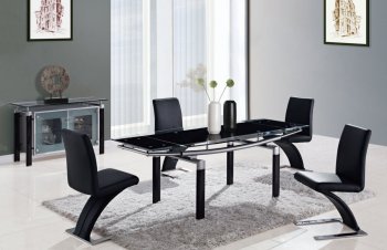 Black Modern 88 DT Dining Table w/Black Glass Top & Options [GFDS-D88DT Black]