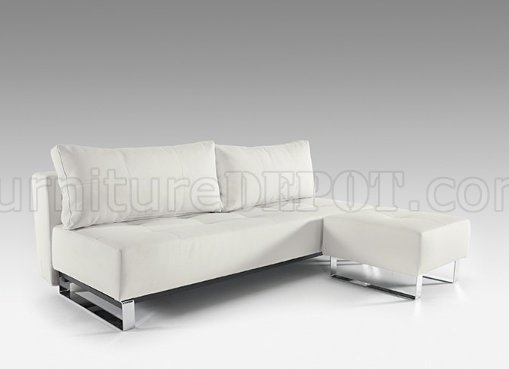 White or Grey Leatherette Modern Sofa Sleeper w/Chrome Legs - Click Image to Close