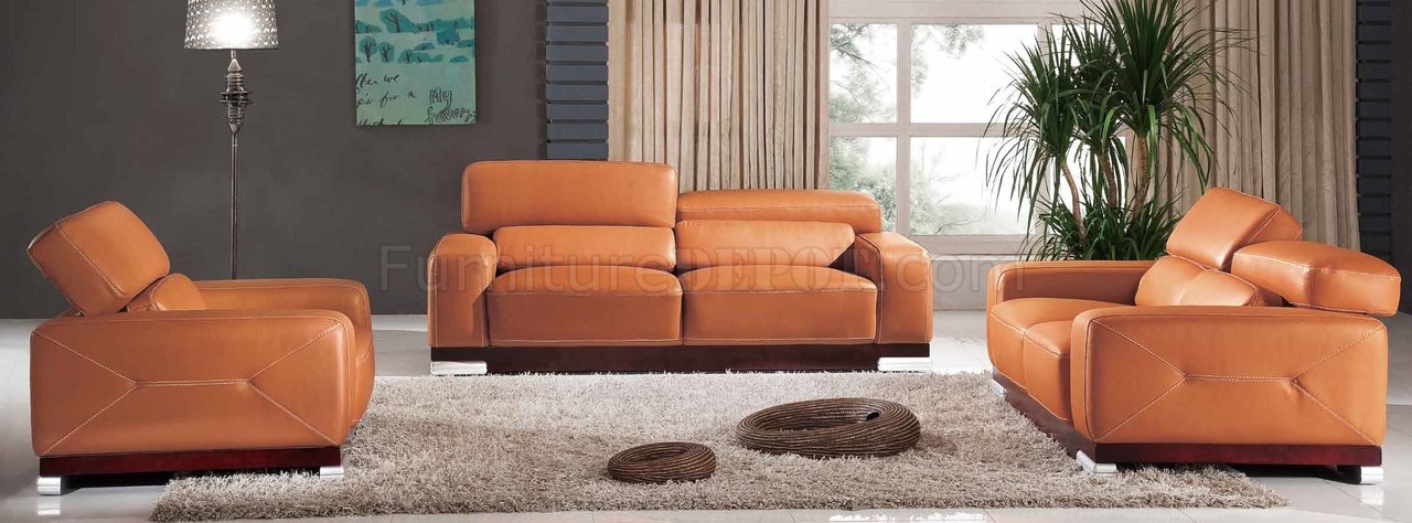 2766 Sofa in Orange Genuine Leather by ESF w/Options - Click Image to Close