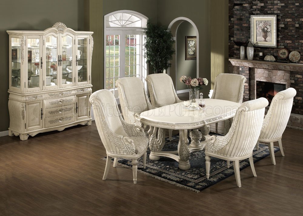 Genuine Marble Top Ivory White Classic 7Pc Dining Set w/Options - Click Image to Close