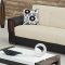 Beige & Black Leatherette Modern Sofa Bed w/Zebrano Accents