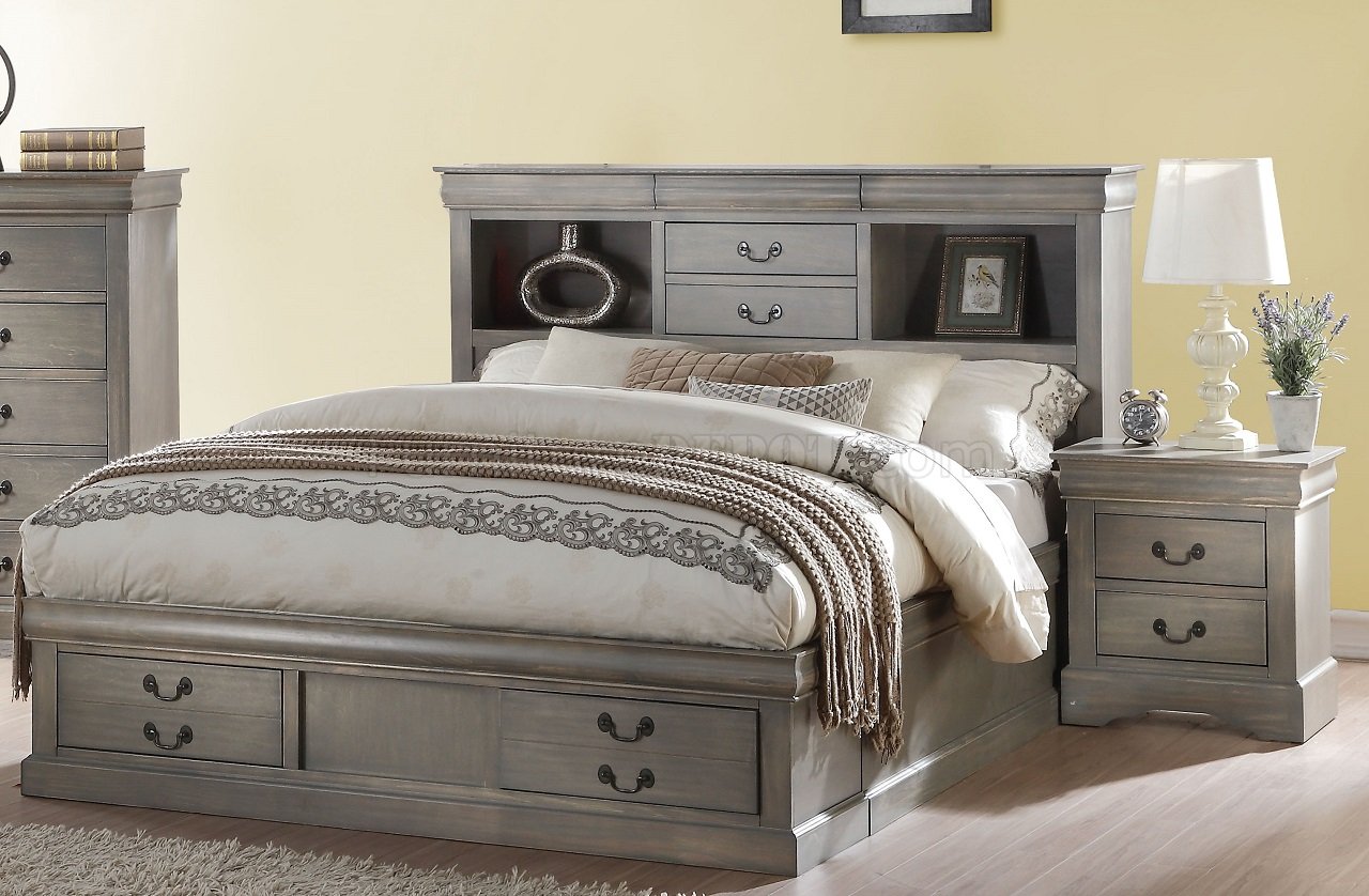 Acme Furniture Louis Philippe III Collection 24380Q5PC Bedroom Set with  Queen Size Bed, Dresser, Mirror, Chest and Nightstand in Cherry Finish
